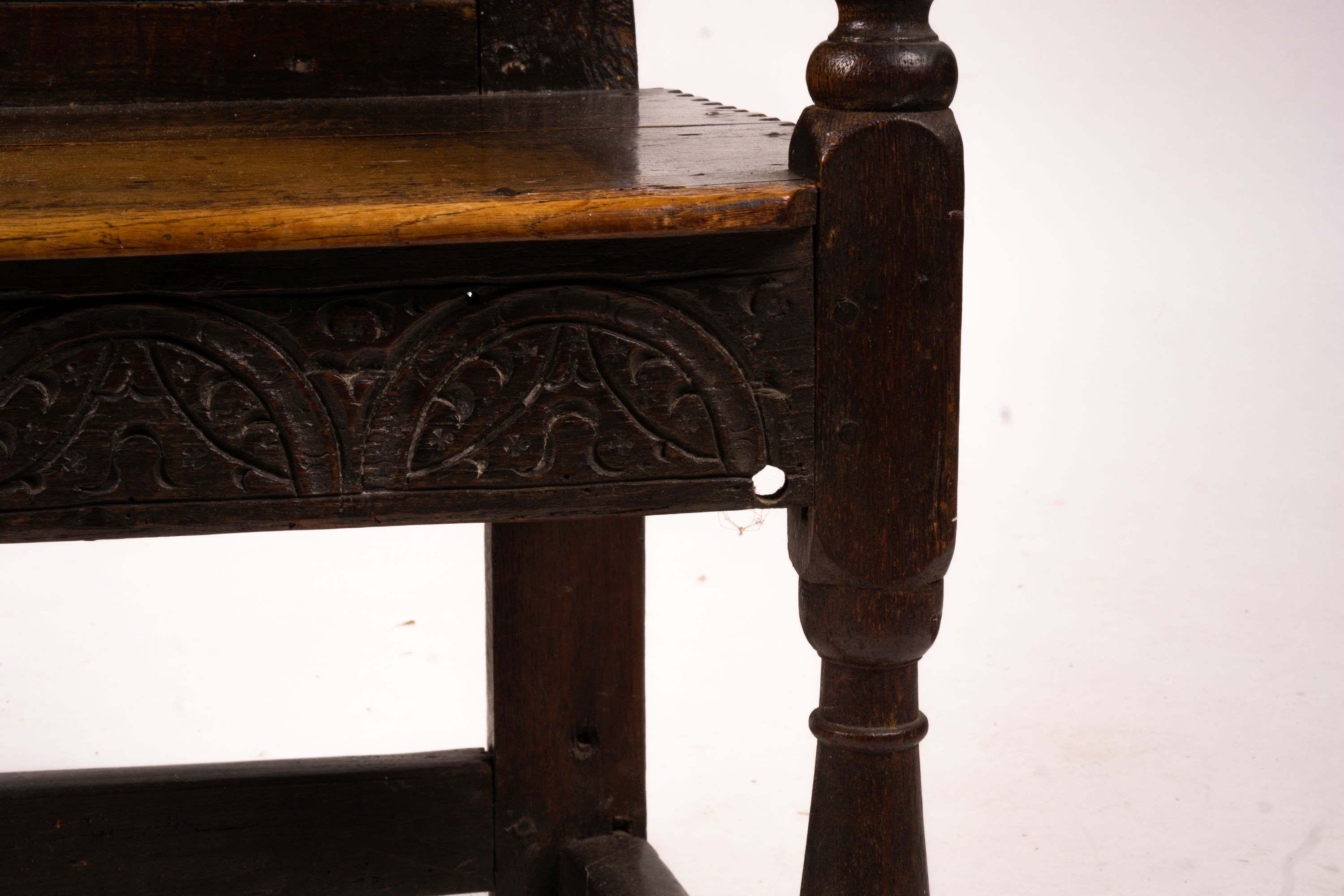 A 17th century style oak Wainscot chair, width 54cm, depth 52cm, height 104cm